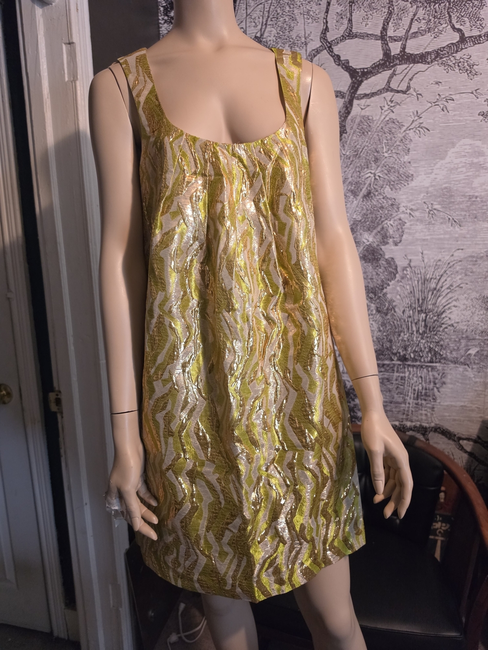 J. Crew Gold and Yellow Metallic Wave Shift Mini Dress